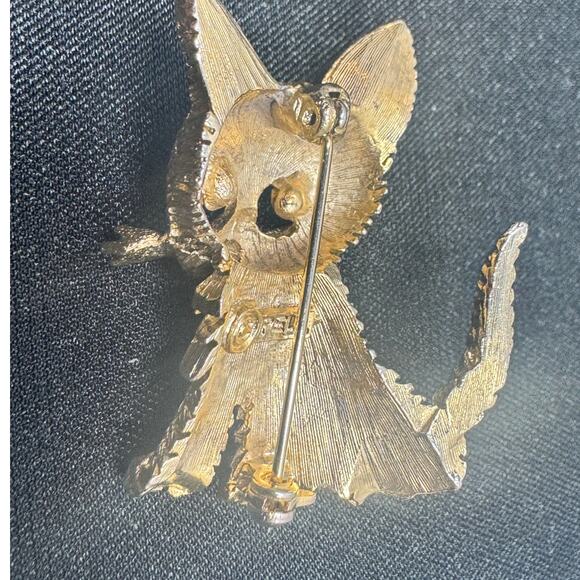Vintage Pell cat pin, green eye , gold toned metal-cat lover - Picture 5 of 6